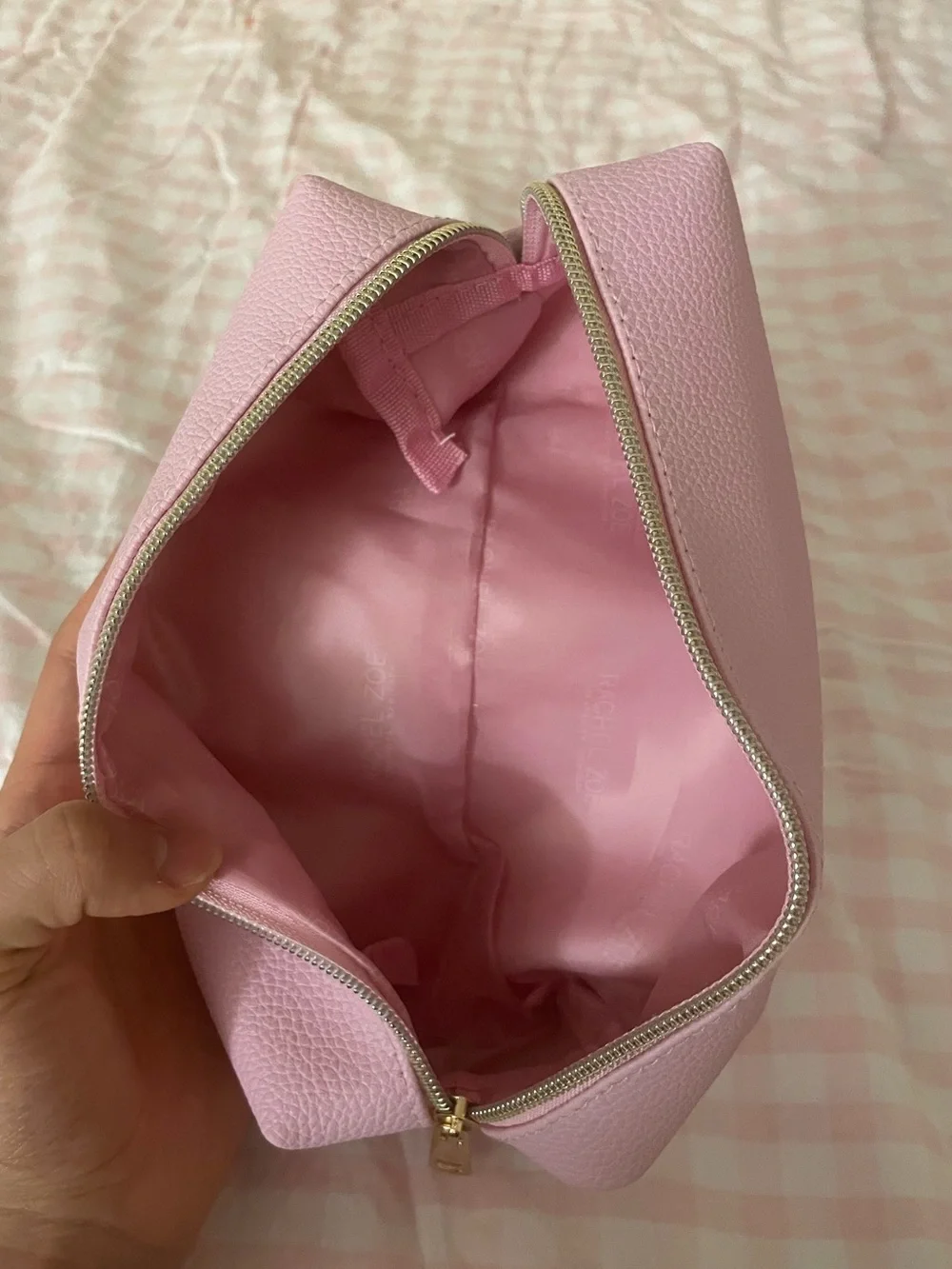 Pink Leather Zip Pouch Bag